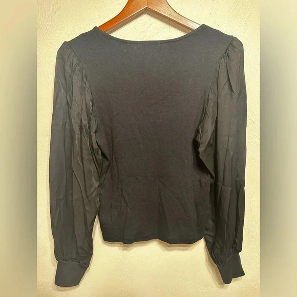 SUNDRY black long sleeve mixed media scoop neck top. - Picture 3 of 7